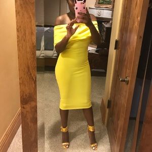 Yellow off the shoulder dress.it has a low back